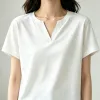 Linen silk V-neck T-shirt for women 2026 Spring/Summer new style, light and breathable, snowflake cotton short-sleeved solid color versatile top Application Scenario